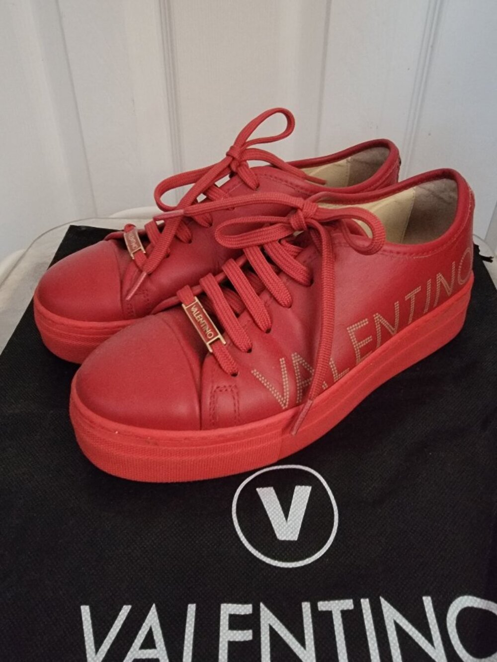 VALENTINO BY MARIO VALENTINO Dalia Leather Platform Sneaker, Red, Size 7.5M